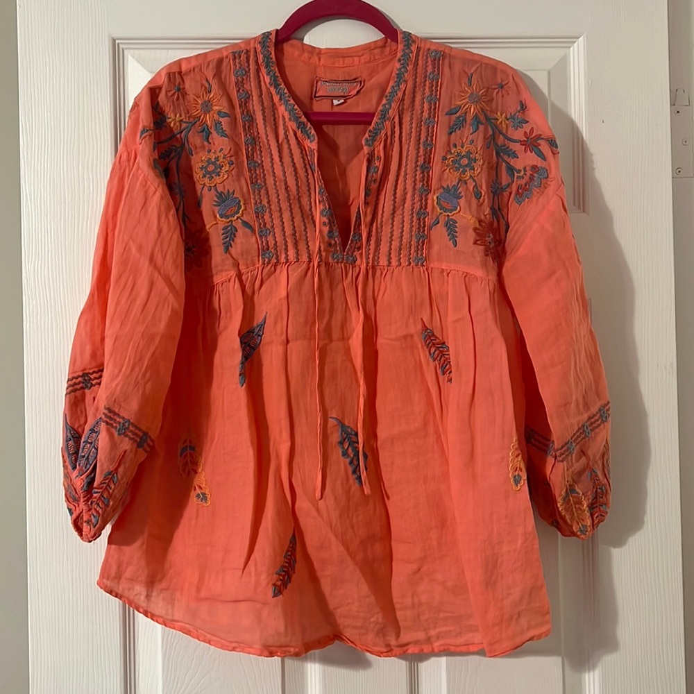 Johnny Was Long-Sleeved Peasant Top Sz M
